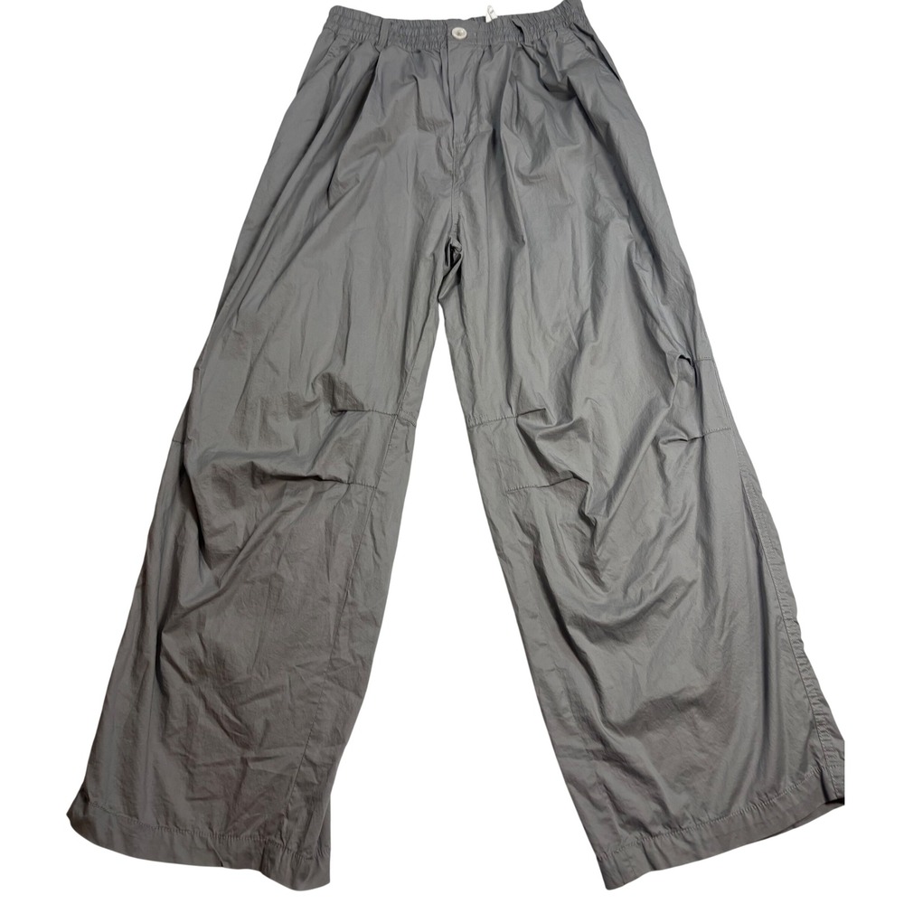 Zara Parachute Pants Women Gray Excellent Wide Leg Elastic Waist Medium